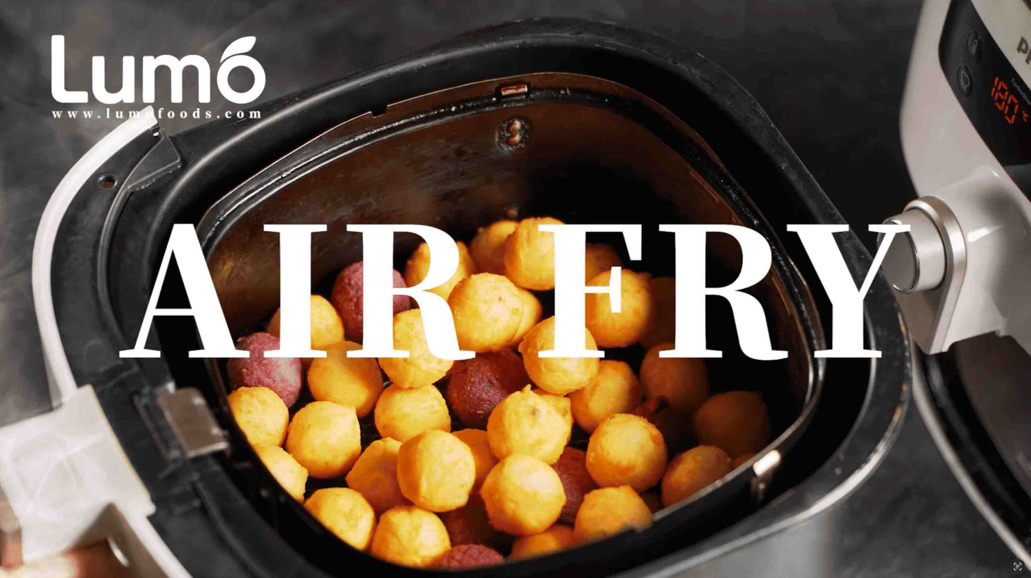Lumo sweet potato balls Air Fryer Edition Video Cover| Crispy outside, chewy inside, quick and easy snack.